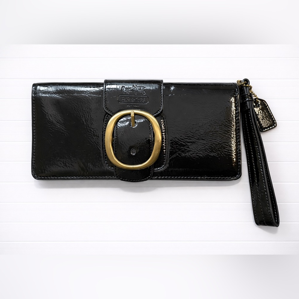 Coach Madison Carriage patent black leather large wallet
